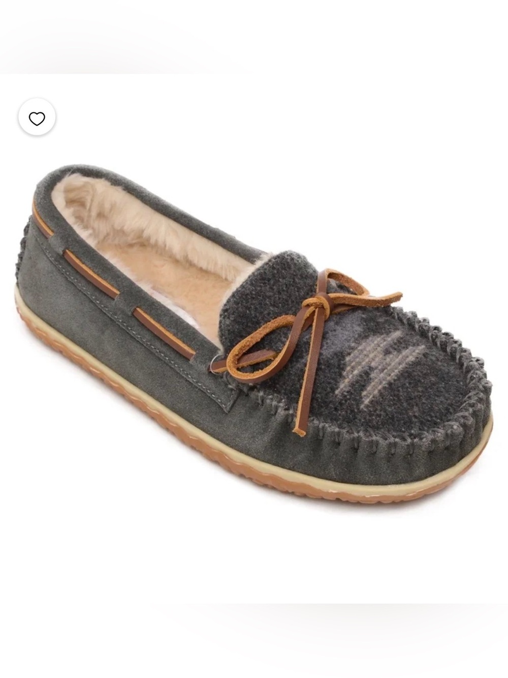 Minnetonka Womenโs Tilia Moccasin Slippers. Leather and Wool. Tribal. Cozy. SZ 6